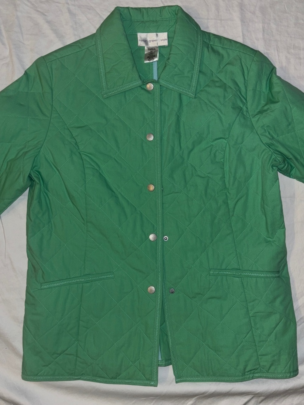 Susan Graver Style Women’s Vintage Mint Green Quilted Snap Jacket - Small